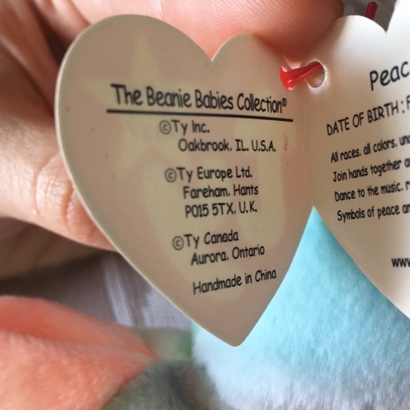 Rare ty Peace Bear beanie baby perfect construction with tag errors - Picture 8 of 15